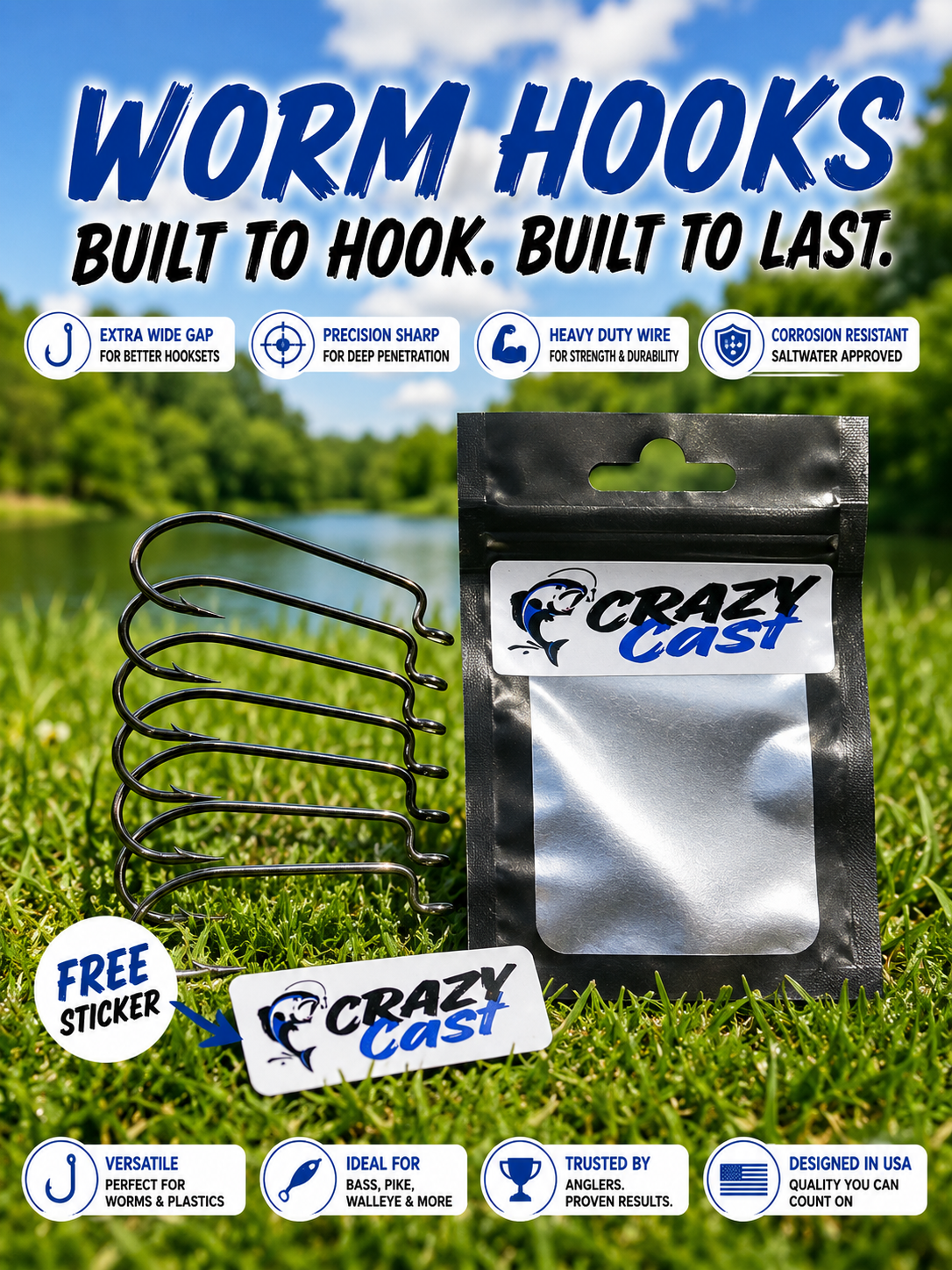 Crazy Cast Worm Hooks โ Built to Hook. Built to Last. ๐ฃ