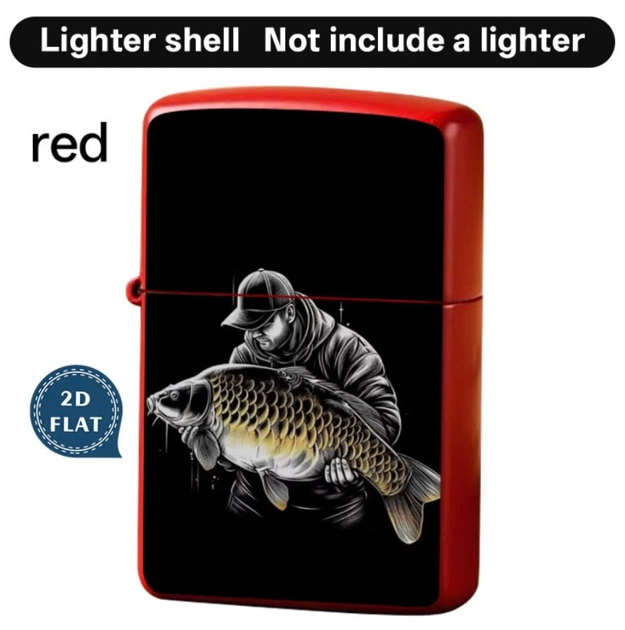 Fishing Man Holding Big Carp Zippo Lighter Case Skin Sticker (3D Embossed Metallic Texture)