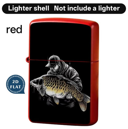 Fishing Man Holding Big Carp Zippo Lighter Case Skin Sticker (3D Embossed Metallic Texture)