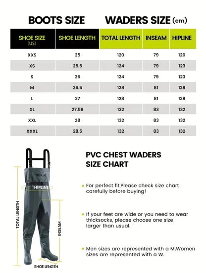 *green waterproof waders* (also called bib waders).