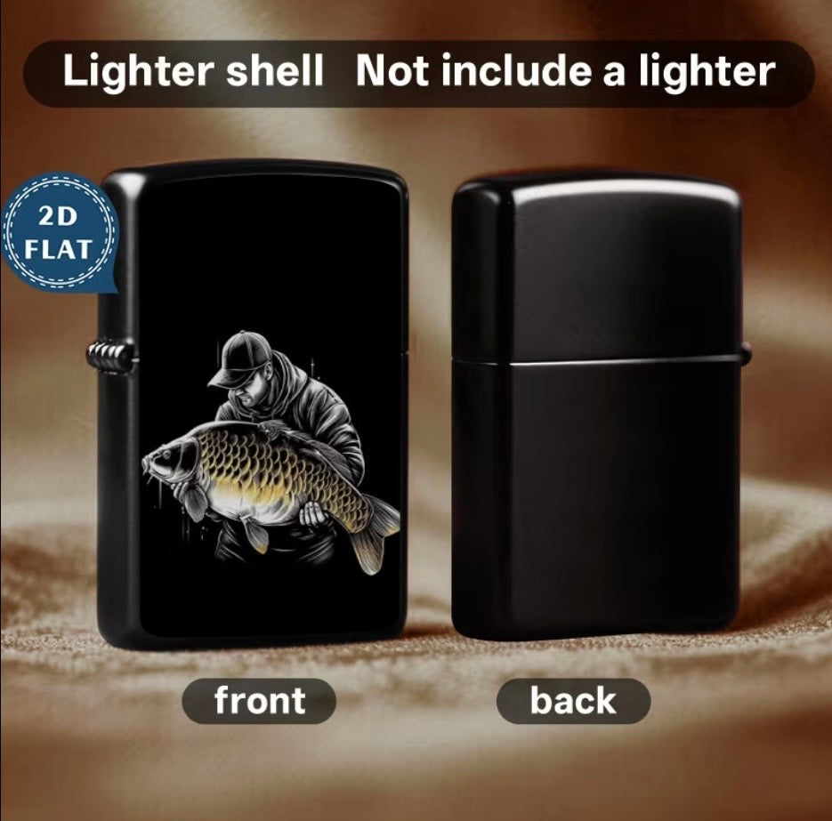 Fishing Man Holding Big Carp Zippo Lighter Case Skin Sticker (3D Embossed Metallic Texture)