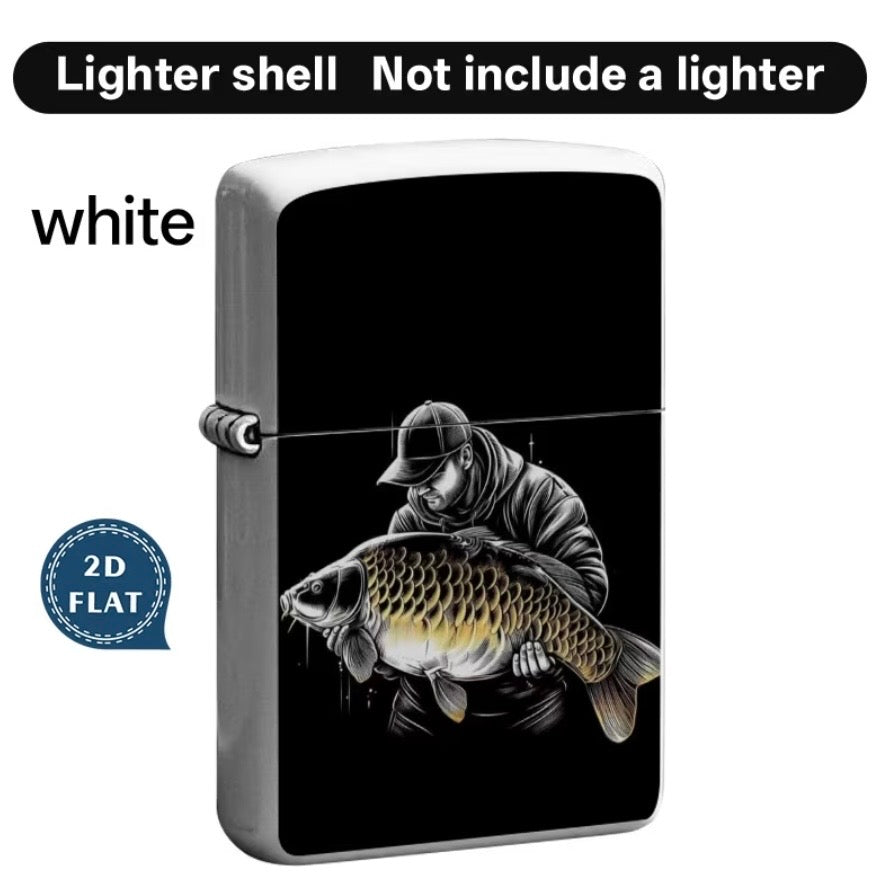 Fishing Man Holding Big Carp Zippo Lighter Case Skin Sticker (3D Embossed Metallic Texture)