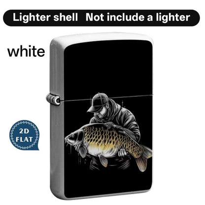 Fishing Man Holding Big Carp Zippo Lighter Case Skin Sticker (3D Embossed Metallic Texture)