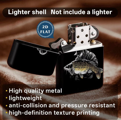 Fishing Man Holding Big Carp Zippo Lighter Case Skin Sticker (3D Embossed Metallic Texture)