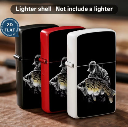 Fishing Man Holding Big Carp Zippo Lighter Case Skin Sticker (3D Embossed Metallic Texture)