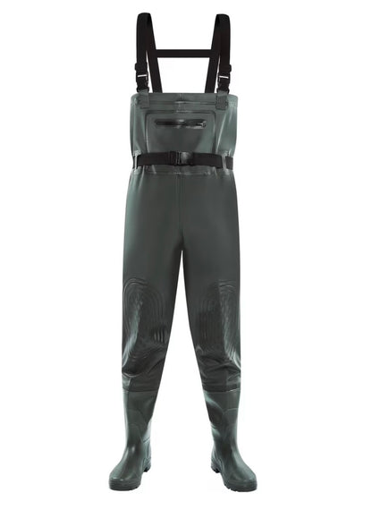 *green waterproof waders* (also called bib waders).