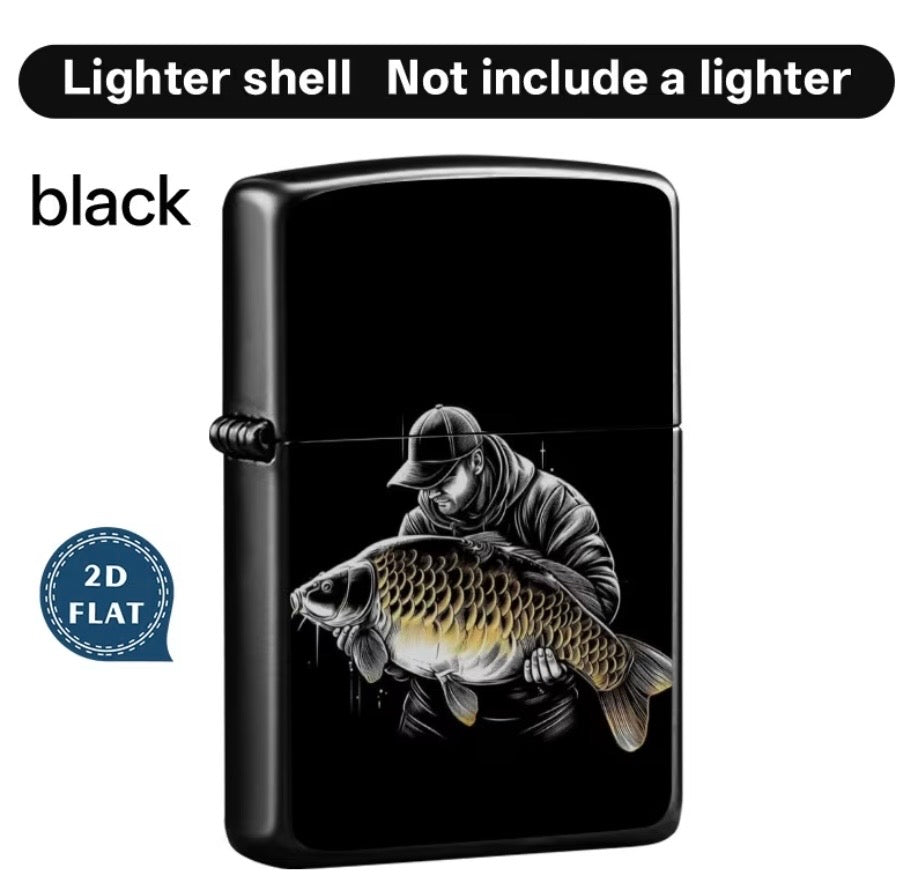 Fishing Man Holding Big Carp Zippo Lighter Case Skin Sticker (3D Embossed Metallic Texture)