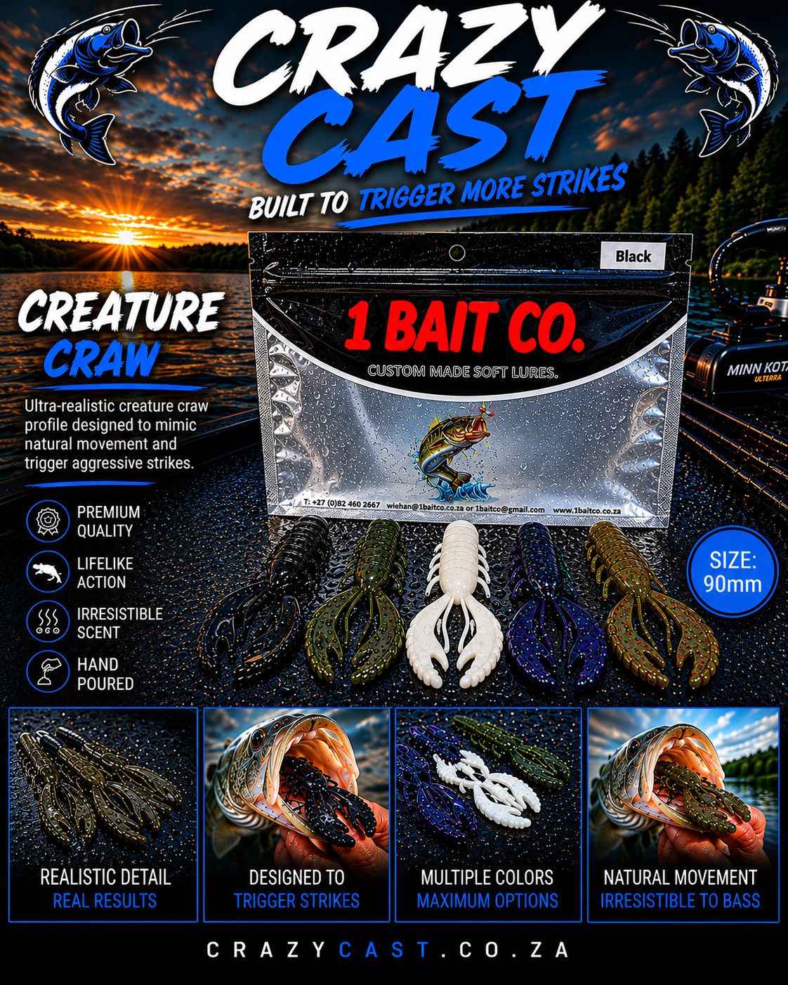 Crazy Cast Creature Craw 90mm Wide Claw – 1 Bait Co. Custom Soft Lure