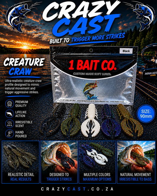 Crazy Cast Creature Craw 90mm Wide Claw – 1 Bait Co. Custom Soft Lure