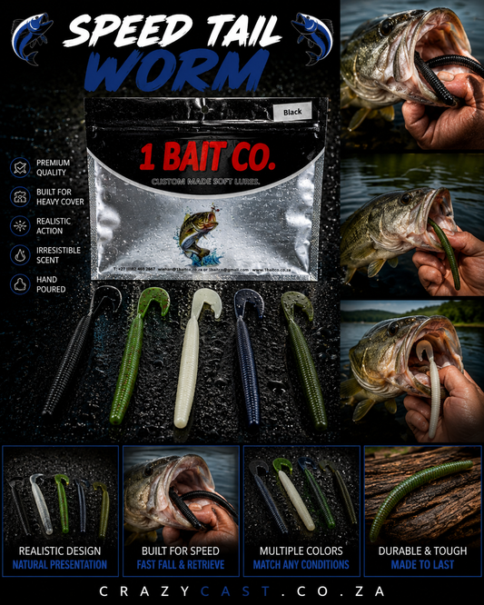 🎣 Speed Tail Worm – Custom Hand-Poured Soft Plastic Lure | 1 Bait Co.