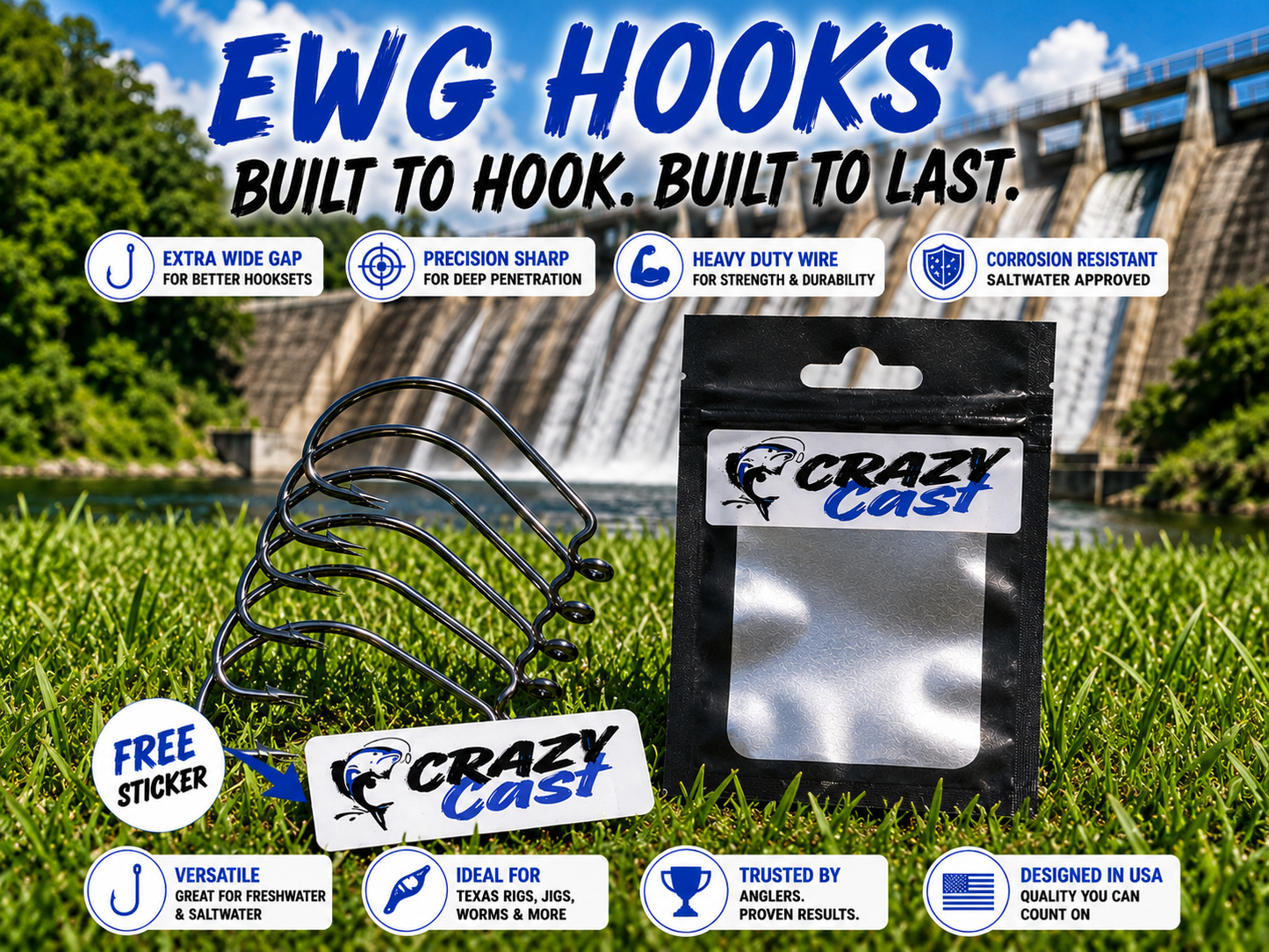 Crazy Cast EWG Bass Hooks – Available in 2/0, 3/0, 4/0 & 5/0