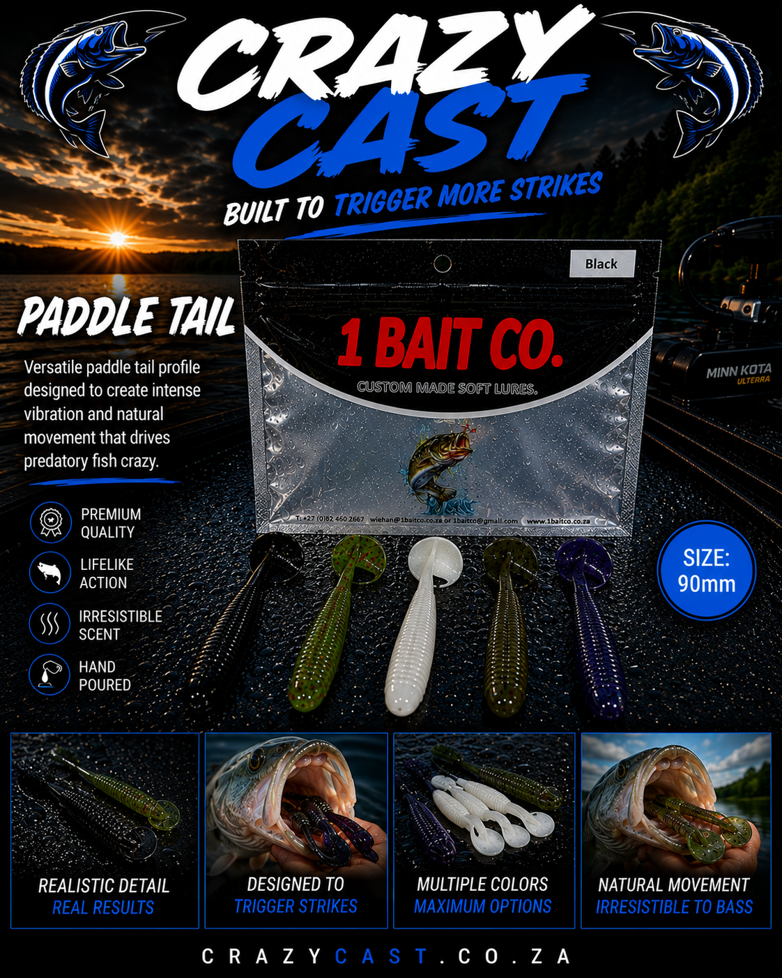 1 Bait Co. Paddle Tail Soft Lure 90mm – Custom Made Soft Bait | Multiple Colours