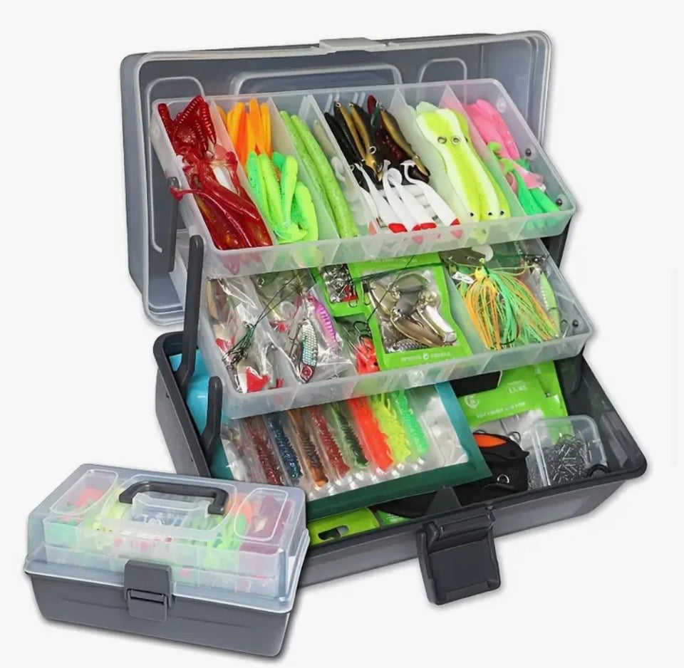 3-Layer Large Tackle Box with 606pcs Fishing Lure Kit & Accessories