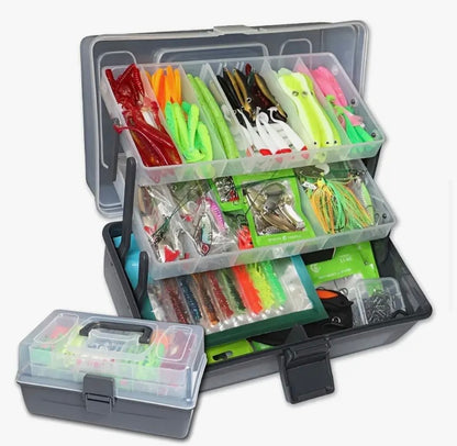 3-Layer Large Tackle Box with 606pcs Fishing Lure Kit & Accessories
