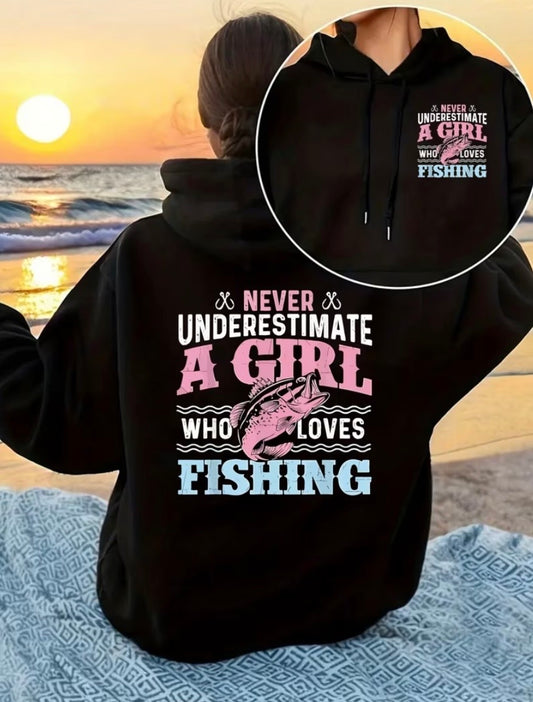 Never Underestimate A Girl Who Loves Fishing Hoodie 🎣