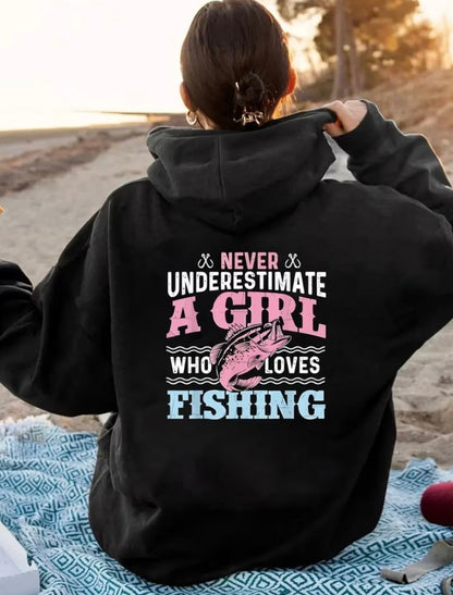 Never Underestimate A Girl Who Loves Fishing Hoodie 🎣