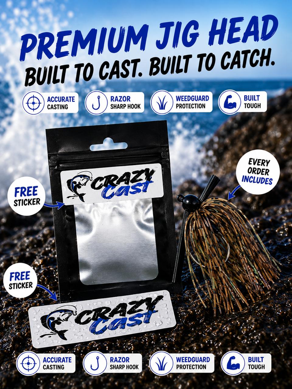 Crazy Cast Silicone Skirt Jig Heads – Bass Fishing Lures (4 Colour Variants)