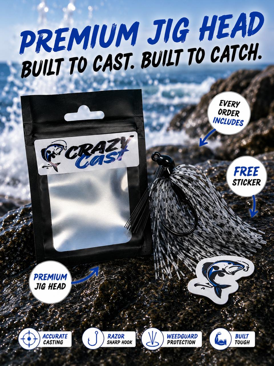 Crazy Cast Silicone Skirt Jig Heads – Bass Fishing Lures (4 Colour Variants)