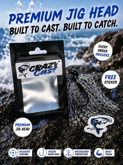 Crazy Cast Silicone Skirt Jig Heads – Bass Fishing Lures (4 Colour Variants)