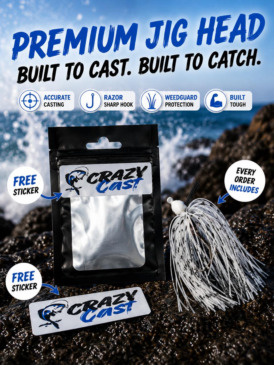 Crazy Cast Silicone Skirt Jig Heads – Bass Fishing Lures (4 Colour Variants)