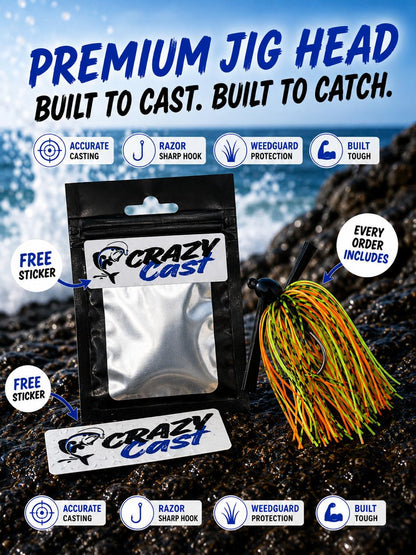 Crazy Cast Silicone Skirt Jig Heads – Bass Fishing Lures (4 Colour Variants)