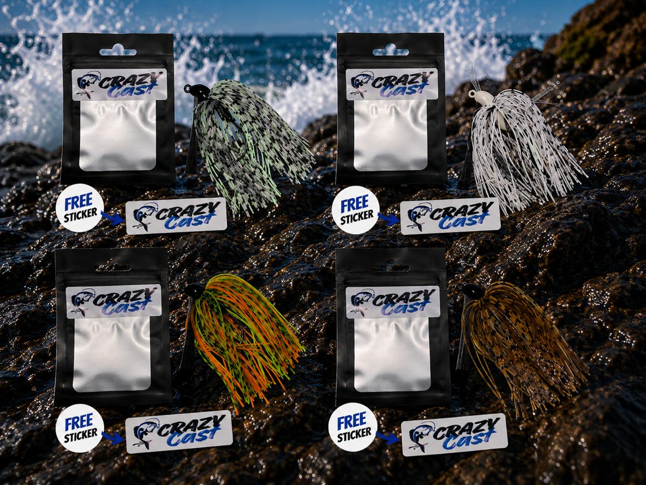 Crazy Cast Silicone Skirt Jig Heads – Bass Fishing Lures (4 Colour Variants)