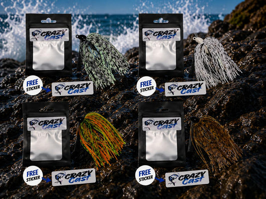 Crazy Cast Silicone Skirt Jig Heads – Bass Fishing Lures (4 Colour Variants)